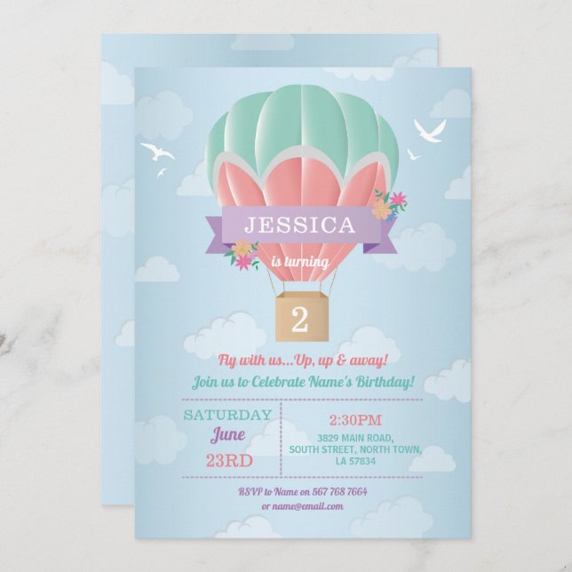 Invitación Nubes del rosa de la menta de la fiesta de (Anverso / Reverso)