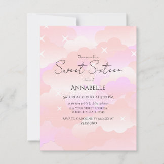Invitación Nubes estéticas de color rosado dulce dieciséis cu