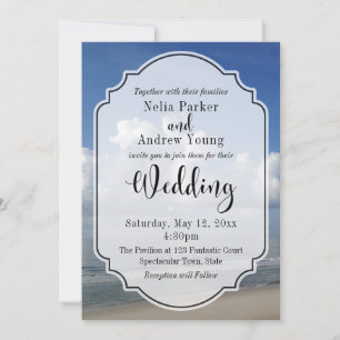 Invitación Nubes Gordas Sobre Foto de Playa con Boda con Insi