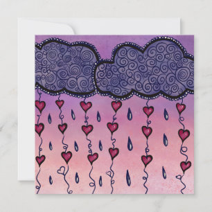 Invitación Nubes lindas, corazones y gotas de lluvia