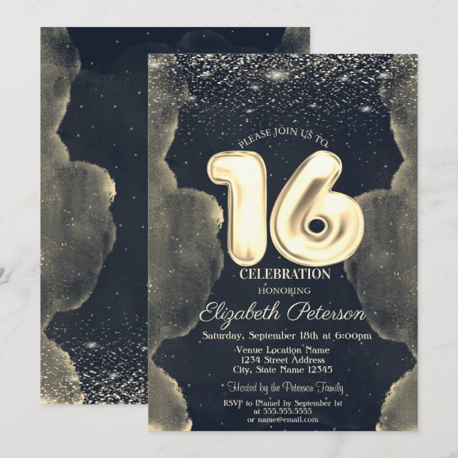 Invitación Nubes Místicas Estrellas Dulce Oro 16 (Anverso / Reverso)