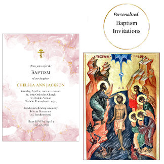 Invitación Nubes rosadas bautismo ortodoxo