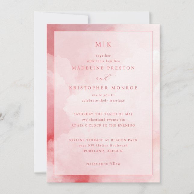 Invitación Nubes rosadas elegantes (Anverso)