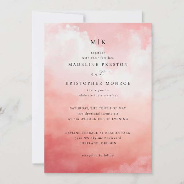 Invitación Nubes rosadas románticas (Anverso)