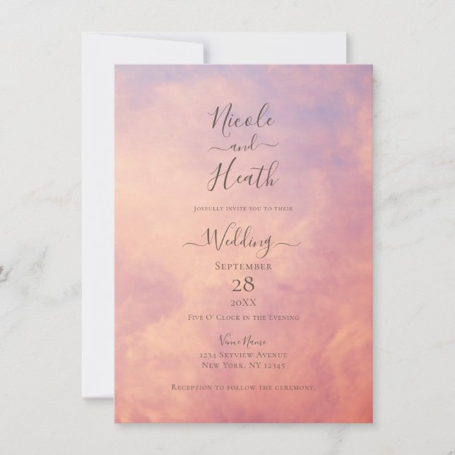 Invitación Nubes rosas Dreamy Celestial Sky Boda (Anverso)