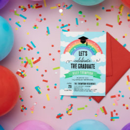 Invitación Nubes verdes de arcoiris celebramos al graduado