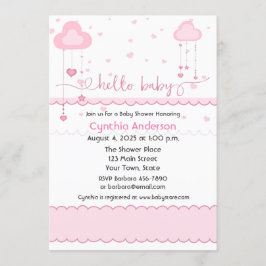 Invitación Nubes y corazones rosados dulces Baby Shower