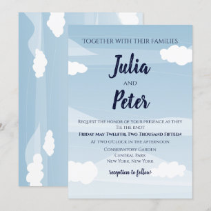 Invitación nublada a la boda en el cielo azul