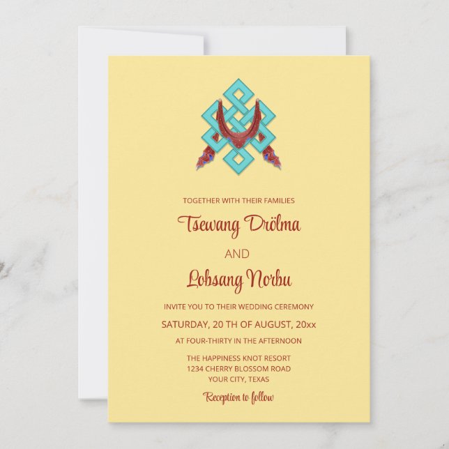Invitación Nudo BILINGÜE De Felicidad | Boda tibetano (Anverso)