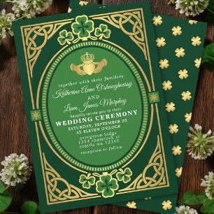 Invitación Nudo Celta Claddagh Shamrock Boda Verde 