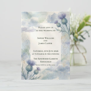 Invitación Nudo celta de cardo azul   Boda escocesa Herita