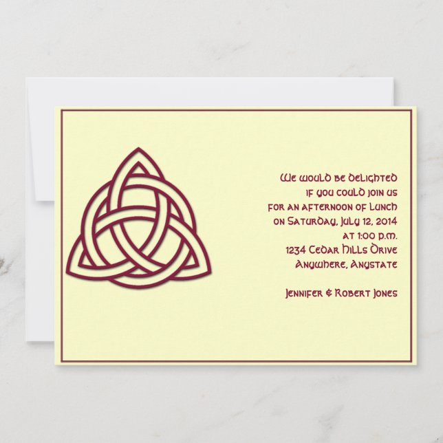Invitación Nudo celta en Burgandy y Fiesta mítico de marfil (Anverso)