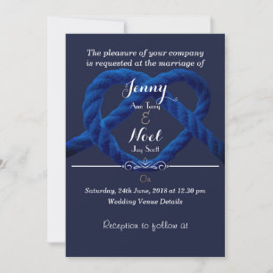 Invitación Nudo de Amor Azul Marino y Blanco Boda Personaliza