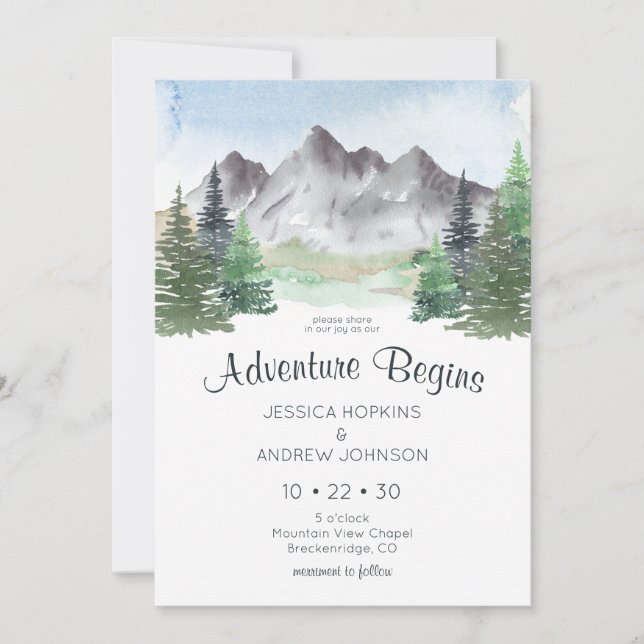Invitación Nuestra aventura comienza Boda acuático de montaña (Anverso)
