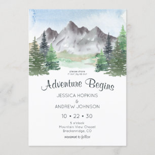 Invitación Nuestra aventura comienza Boda acuático de montaña