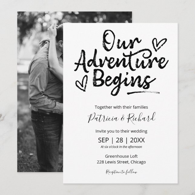 Invitación Nuestra Aventura Comienza Boda Rústica (Anverso / Reverso)
