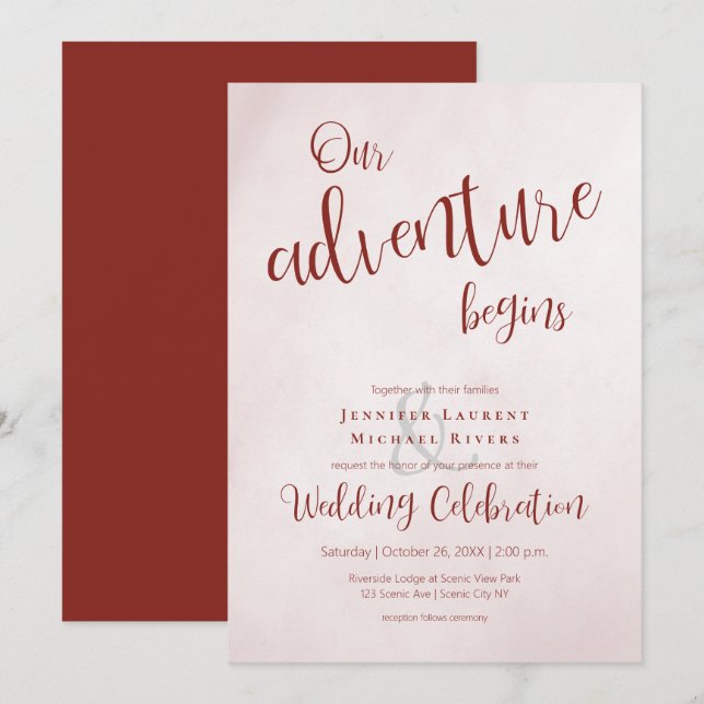 Invitación Nuestra aventura comienza con el boda de caligrafí (Anverso / Reverso)