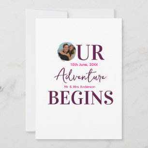 Invitación nuestra aventura comienza foto circular pareja cas