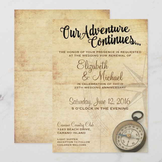 Invitación Nuestra aventura continúa invitando al aniversario (Anverso / Reverso)