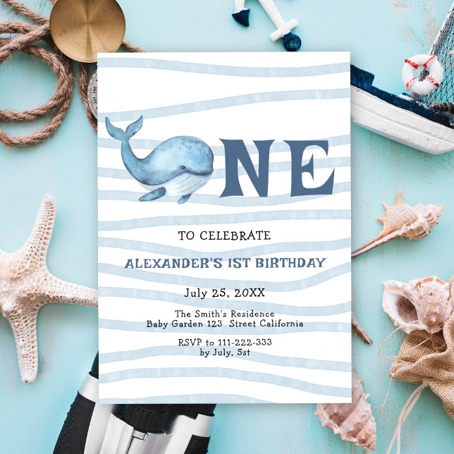 Invitación Nuestra ballena bebé, primer cumpleaños bajo el ma (Subido por el creador)
