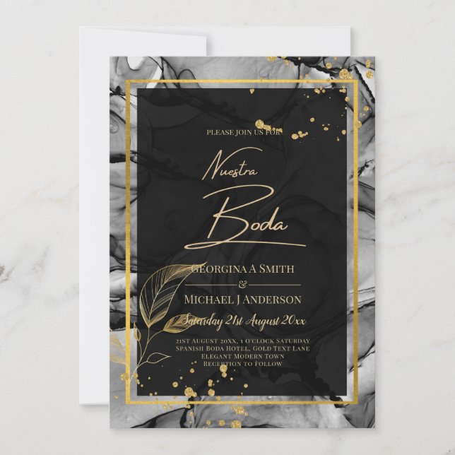 Invitación NUESTRA BODA Black Gold Ink Wedding INVITE (Anverso)