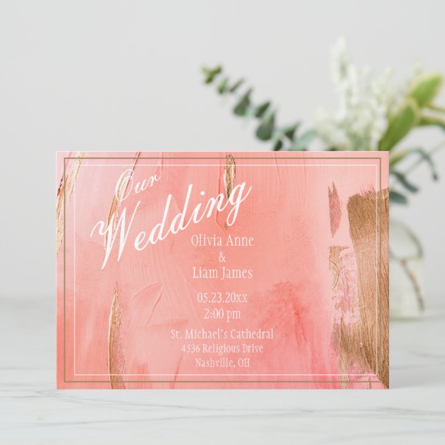 Invitación Nuestra Boda Boda Elegante Moderna Rosa (Anverso de pie)