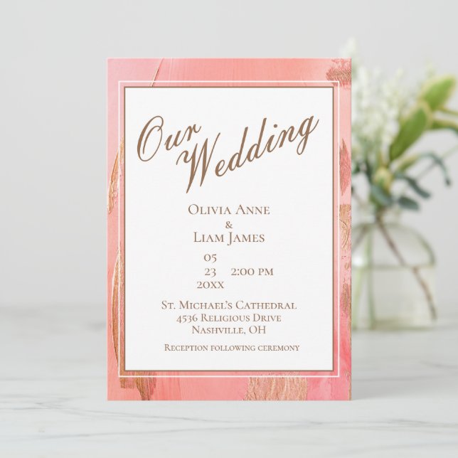 Invitación Nuestra Boda Boda Elegante Moderna Rosa (Anverso de pie)