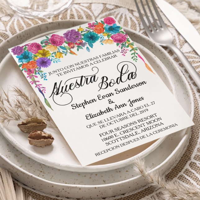 Invitación Nuestra Boda, Boda español Bright Fiesta Flower (Subido por el creador)