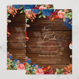 Invitación NUESTRA BODA Burgundy Blue Floral Wedding INVITE