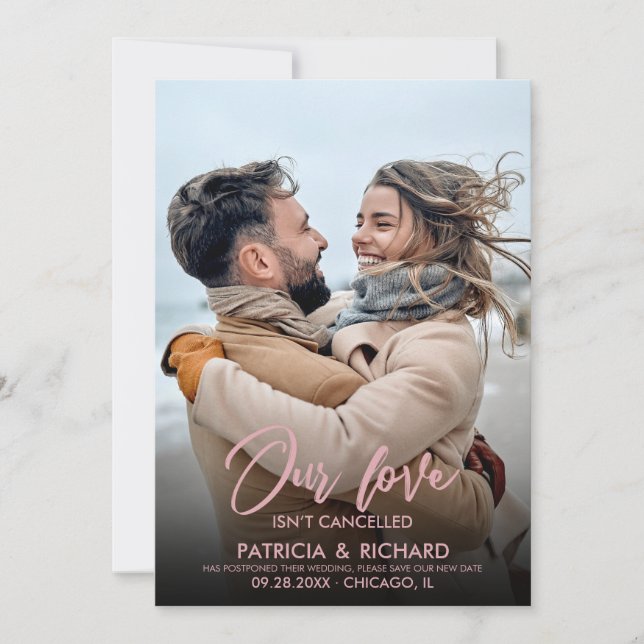 Invitación Nuestra boda de amor no está cancelada nueva fecha (Anverso)