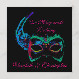 Invitación "Nuestra boda de máscara" - Azul y rosa