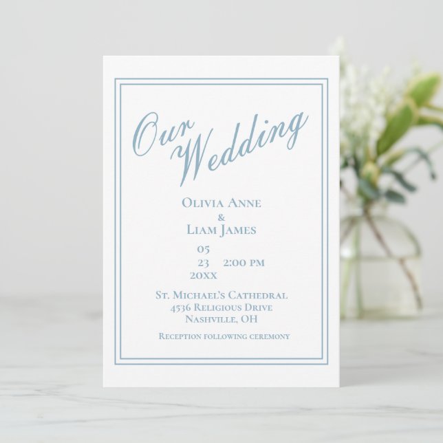 Invitación Nuestra Boda Dusty Blue Modern Elegant Wedding (Anverso de pie)