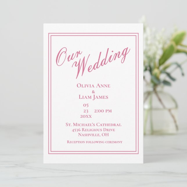 Invitación Nuestra Boda Dusty Rosa moderna y elegante boda (Anverso de pie)