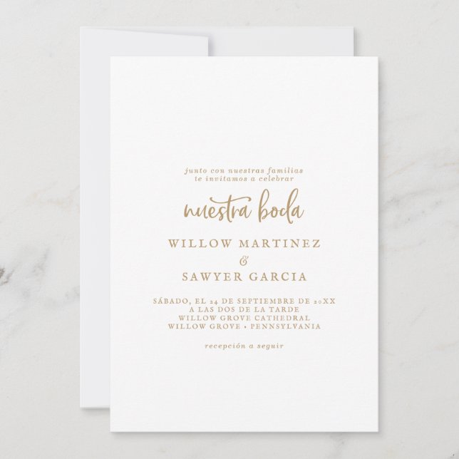 Invitación Nuestra Boda Española con Guión Ruso de Oro (Anverso)