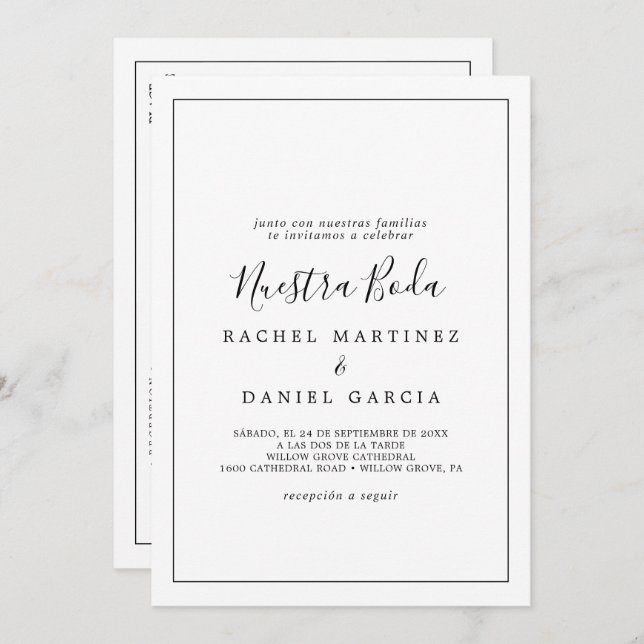 Invitación Nuestra Boda española minimalista (Anverso / Reverso)