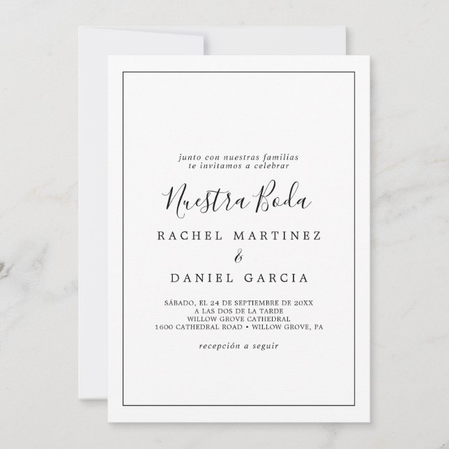 Invitación Nuestra Boda española minimalista (Anverso)