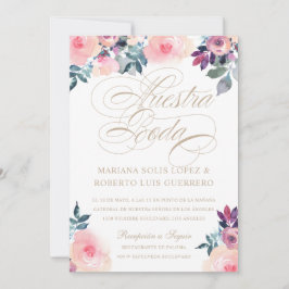 Invitación Nuestra Boda flamadas rosada morada