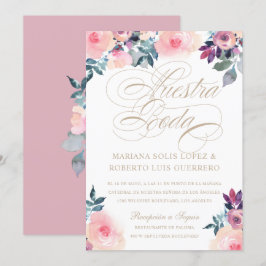 Invitación Nuestra Boda flamadas rosada morada
