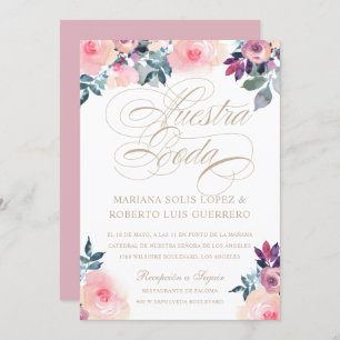 Invitación Nuestra Boda flamadas rosada morada