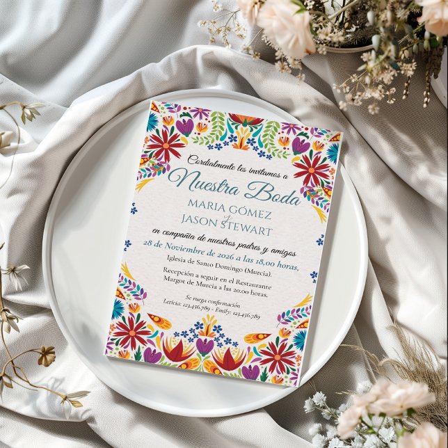Invitación Nuestra Boda Flores Botánicas Boda Española (Nuestra Boda Flowers Botanical Spanish Wedding Invitation)
