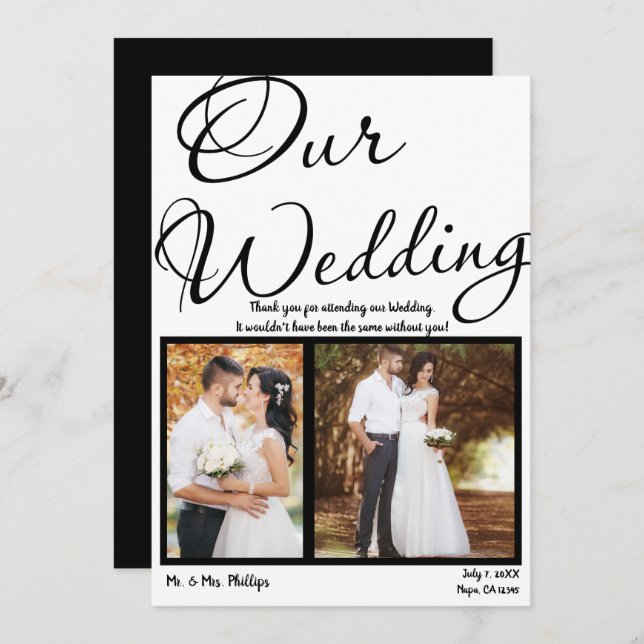 Invitación Nuestra boda foto de imagen en negro y blanco grac (Anverso / Reverso)