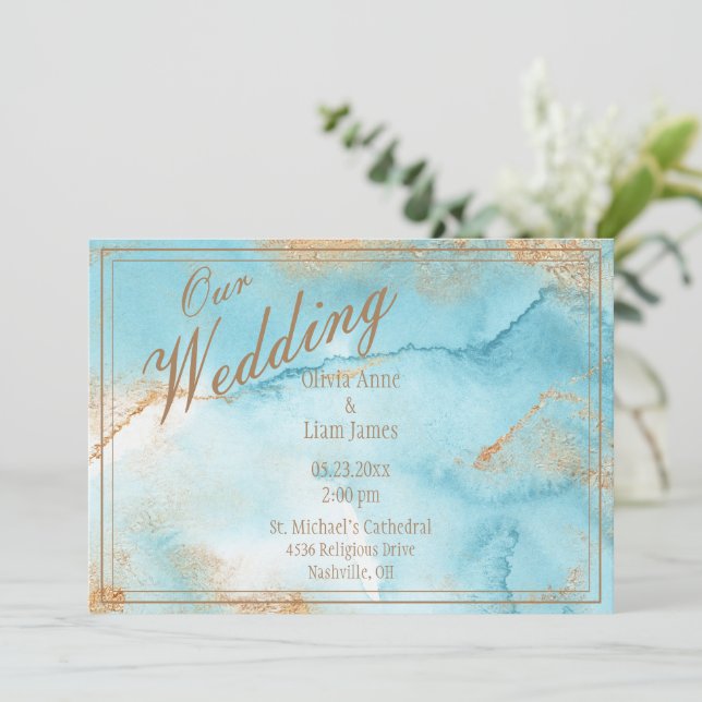 Invitación Nuestra Boda Gold Turquoise Modern Elegant Wedding (Anverso de pie)