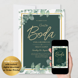 Invitación Nuestra Boda Greenery BODA español QR CODE