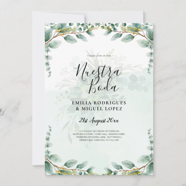 Invitación Nuestra Boda Greenery Gold Bodas Invtiations (Anverso)
