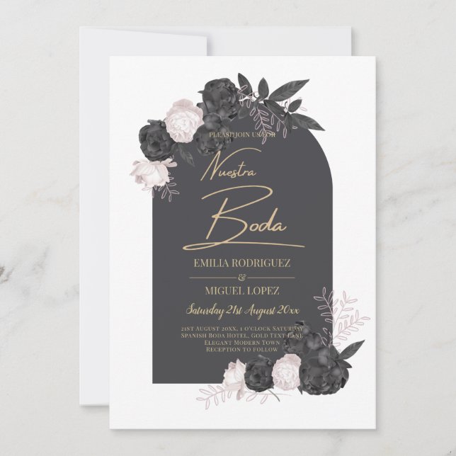 Invitación NUESTRA BODA Gris Rubefacción Rojas rosadas Españo (Anverso)