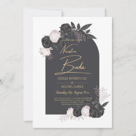 Invitación NUESTRA BODA Gris Rubefacción Rojas rosadas Españo