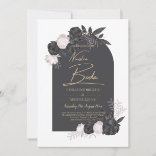 Invitación NUESTRA BODA Gris Rubefacción Rojas rosadas Españo