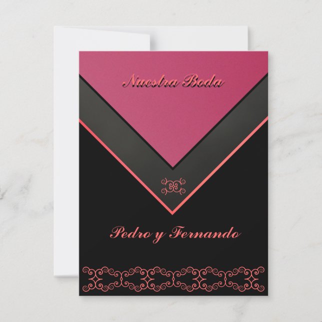 Invitación - Nuestra Boda - Negra, naranja de Rosa (Anverso)