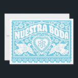 Invitación Nuestra Boda Papel Picado Amor Aves Verde azuladas<br><div class="desc">Diseño boda mexicano de estilo picado. Tengo que personalizar tus nombres y la fecha en el frente para ti. Por favor, contacte conmigo antes de hacer su pedido de Zazzle y proporcione sus nombres y la fecha, y colores personalizados si es necesario. Para la mayoría de los pedidos puedo tener...</div>
