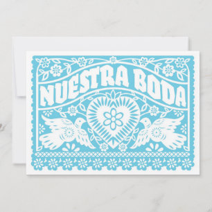Invitación Nuestra Boda Papel Picado Amor Aves Verde azuladas